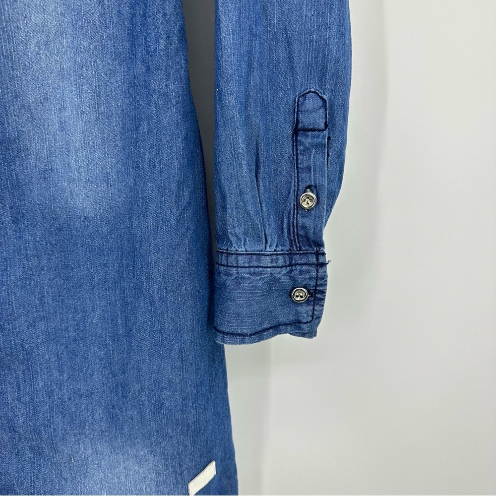 7 For All Mankind Shirt Dress Long Sleeve Chambray Denim Blue Size L Girl - Picture 3 of 8